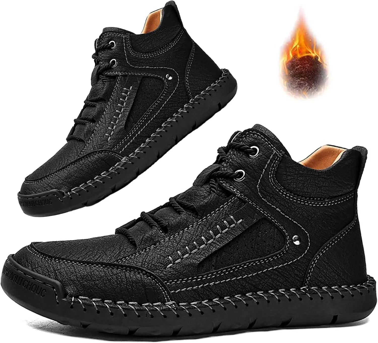 Mens Casual Loafers Shoes Ankle Chukka Boots Hand Stitching Mid top Soft Leather Lace-up Flats Oxford Walking Driving Shoes