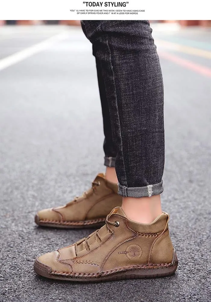Mens Casual Shoes Loafers Flat Shoes Vintage Comfort Soft Leather Ankle Boots Lace-up Driving Shoes Flats Oxford Shoes
