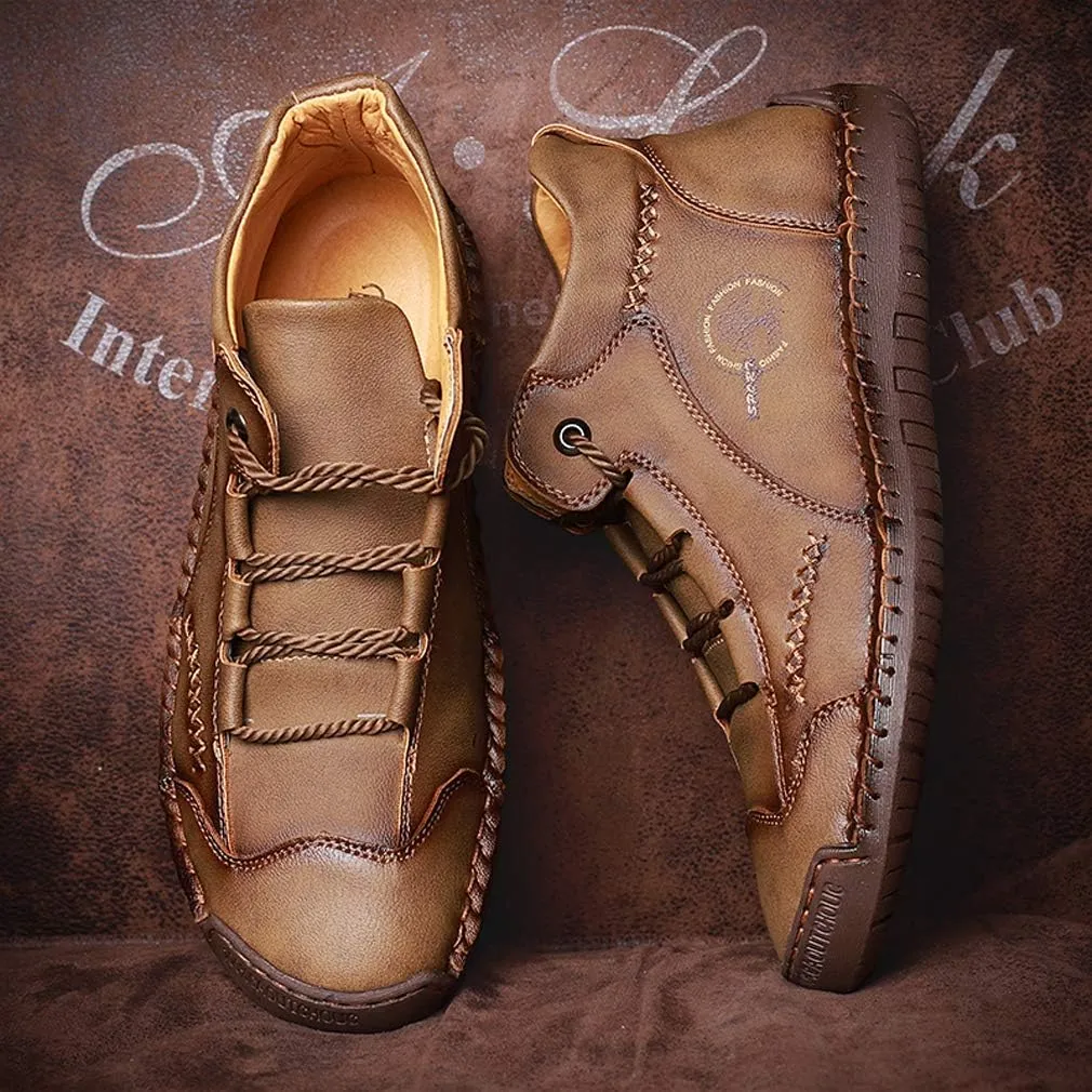 Mens Casual Shoes Loafers Flat Shoes Vintage Comfort Soft Leather Ankle Boots Lace-up Driving Shoes Flats Oxford Shoes