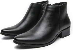 Men's Classic Polished Leather Side Zip Chelsea Ankle Boots Pointed Toe Slip-On Warm Comfortable Waterproof Chukka Boots Fashion Low Heel Business Dress Chelsea Boots