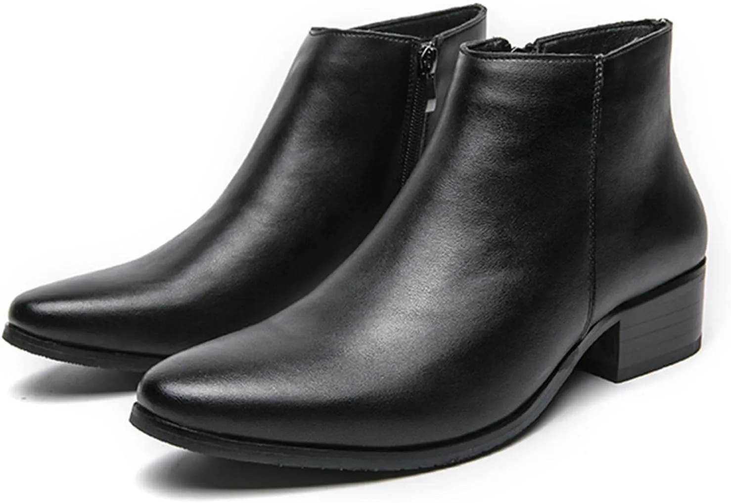 Men's Classic Polished Leather Side Zip Chelsea Ankle Boots Pointed Toe Slip-On Warm Comfortable Waterproof Chukka Boots Fashion Low Heel Business Dress Chelsea Boots