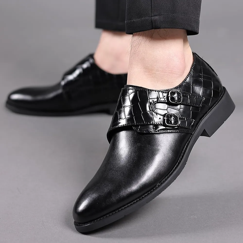 Mens Double Monk Strap Loafer，Men's Dress Loafers Slip-on Formal Shoes