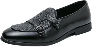 Mens Dress Loafers British Double Buckle Monk Shoes Business Casual Slip On Oxford Low Top Dress Shoes