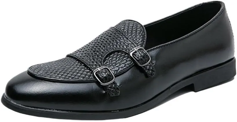 Mens Dress Loafers British Double Buckle Monk Shoes Business Casual Slip On Oxford Low Top Dress Shoes