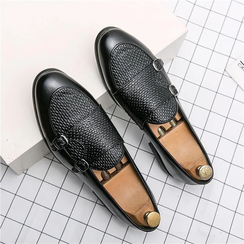 Mens Dress Loafers British Double Buckle Monk Shoes Business Casual Slip On Oxford Low Top Dress Shoes