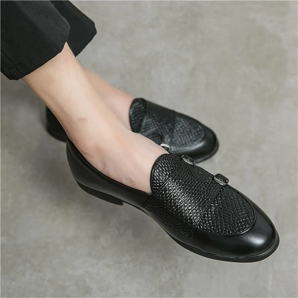 Mens Dress Loafers British Double Buckle Monk Shoes Business Casual Slip On Oxford Low Top Dress Shoes