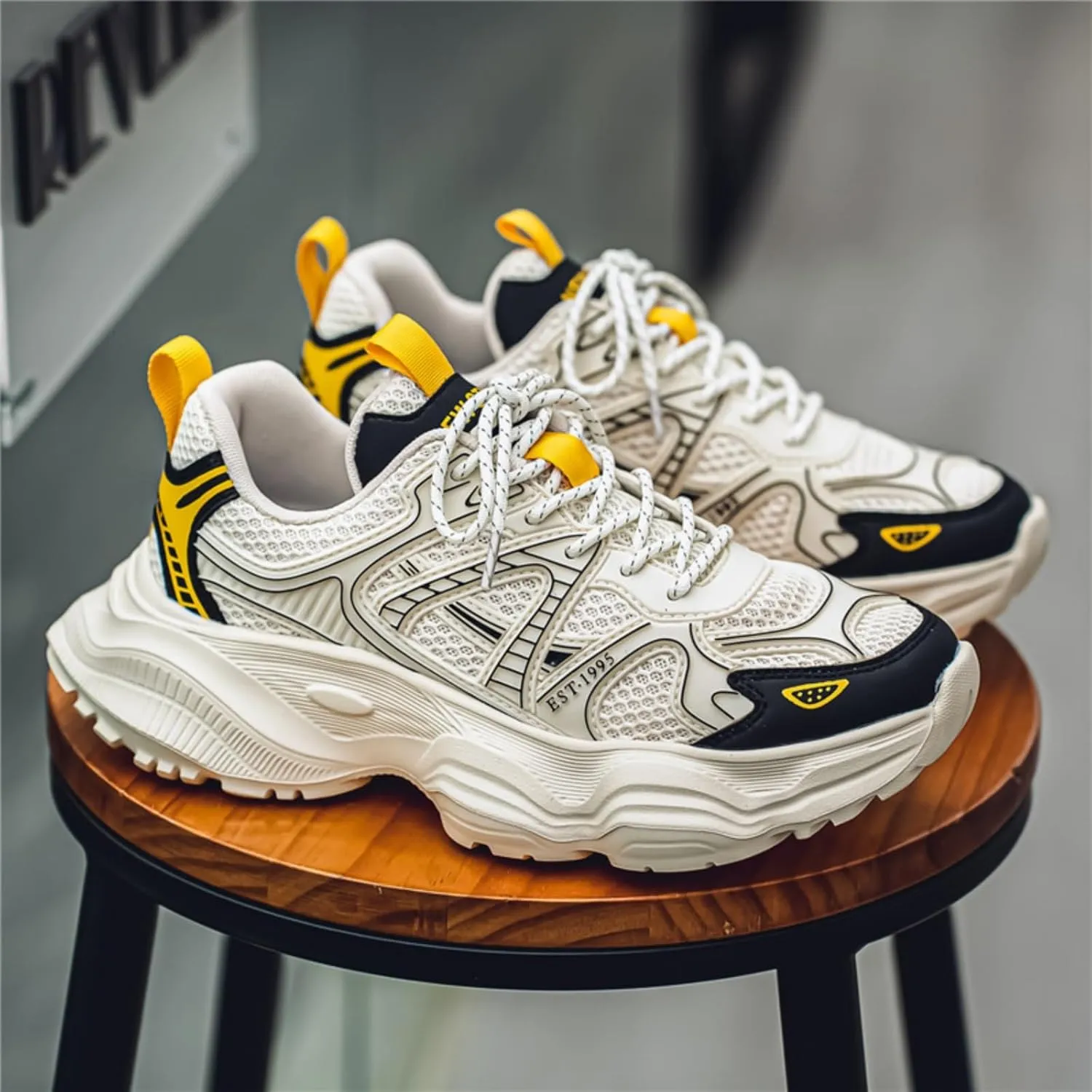 Men's Fashion Breathable Chunky Platform Lace-Up Sneakers Retro Non Slip Workout Sport Dad Shoes for Tennis Walking Driving Daily