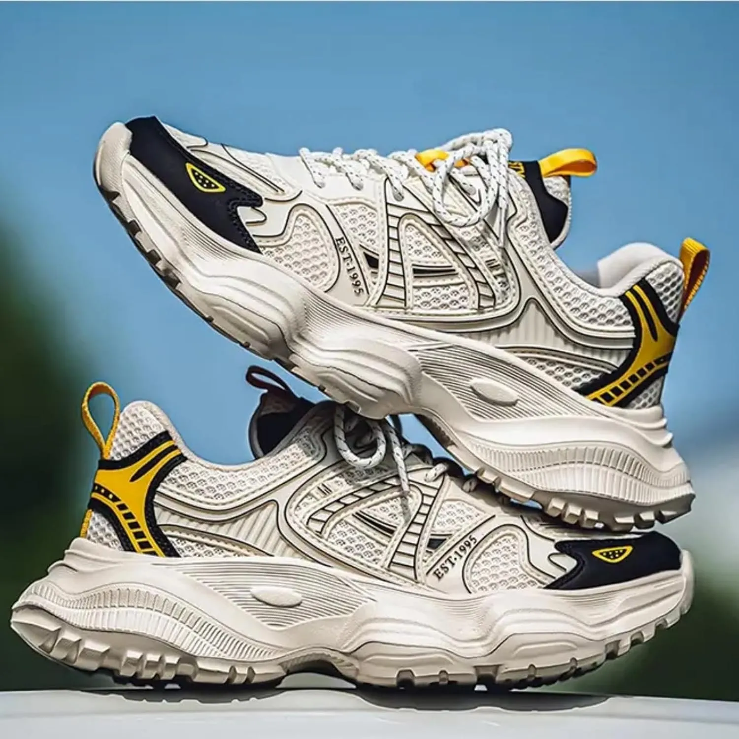 Men's Fashion Breathable Chunky Platform Lace-Up Sneakers Retro Non Slip Workout Sport Dad Shoes for Tennis Walking Driving Daily
