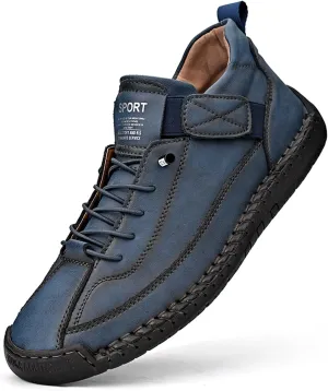 Men's Fashion Leather Sneakers Ankle Chukka Boots Slip On Lightweight Comfortable Casual Shoes Classic Mid Top Hand Stitching Loafers Walking Driving Shoes
