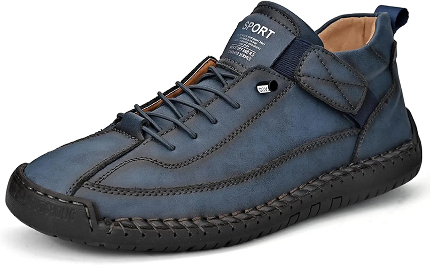 Men's Fashion Leather Sneakers Ankle Chukka Boots Slip On Lightweight Comfortable Casual Shoes Classic Mid Top Hand Stitching Loafers Walking Driving Shoes