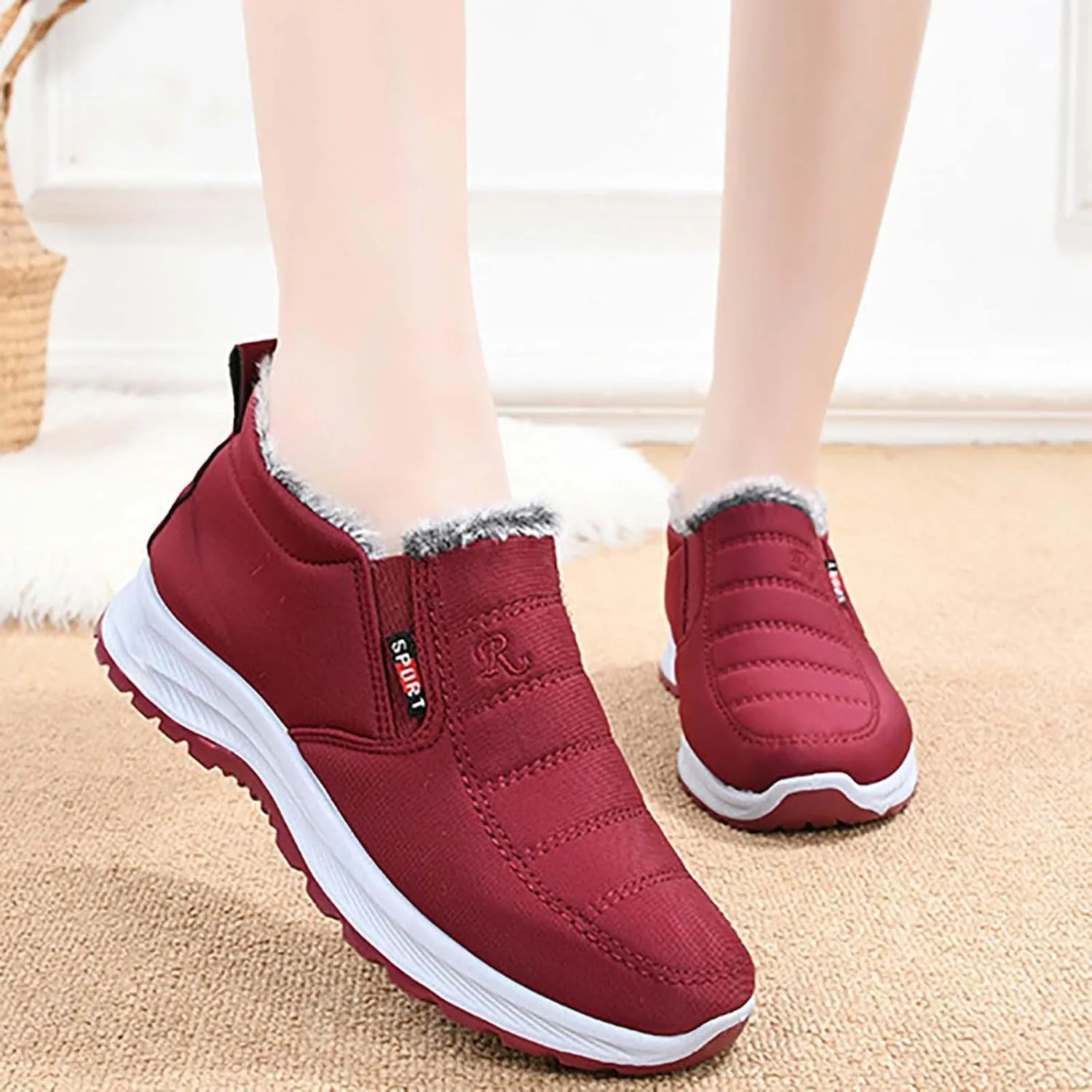 Mens Fashion Sneakers Breathable Leisure Ankle Boots Lightweight Warm Plush Non-Slip Rubber Sole Winter Shoes Men