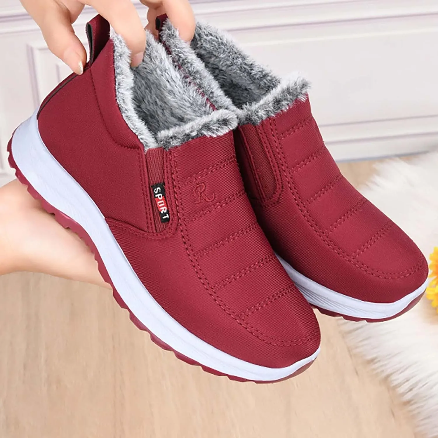 Mens Fashion Sneakers Breathable Leisure Ankle Boots Lightweight Warm Plush Non-Slip Rubber Sole Winter Shoes Men