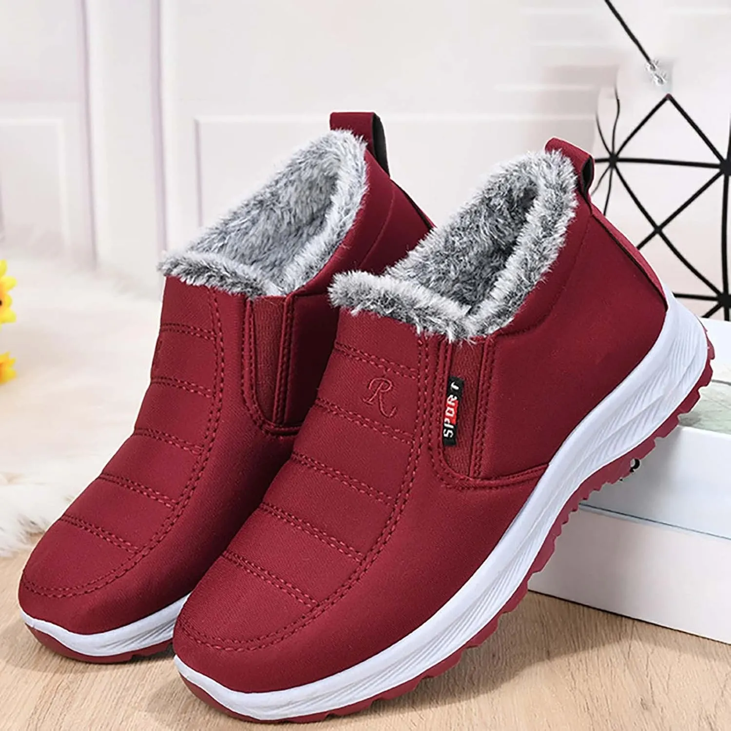 Mens Fashion Sneakers Breathable Leisure Ankle Boots Lightweight Warm Plush Non-Slip Rubber Sole Winter Shoes Men