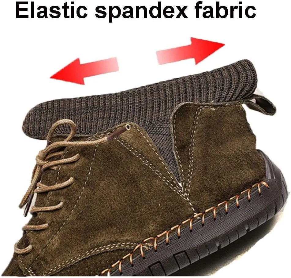 Mens Fur Lining Winter Hand Stitched Lace-Up Loafers Chukka Walking Casual Leather Ankle Outdoor Shoes