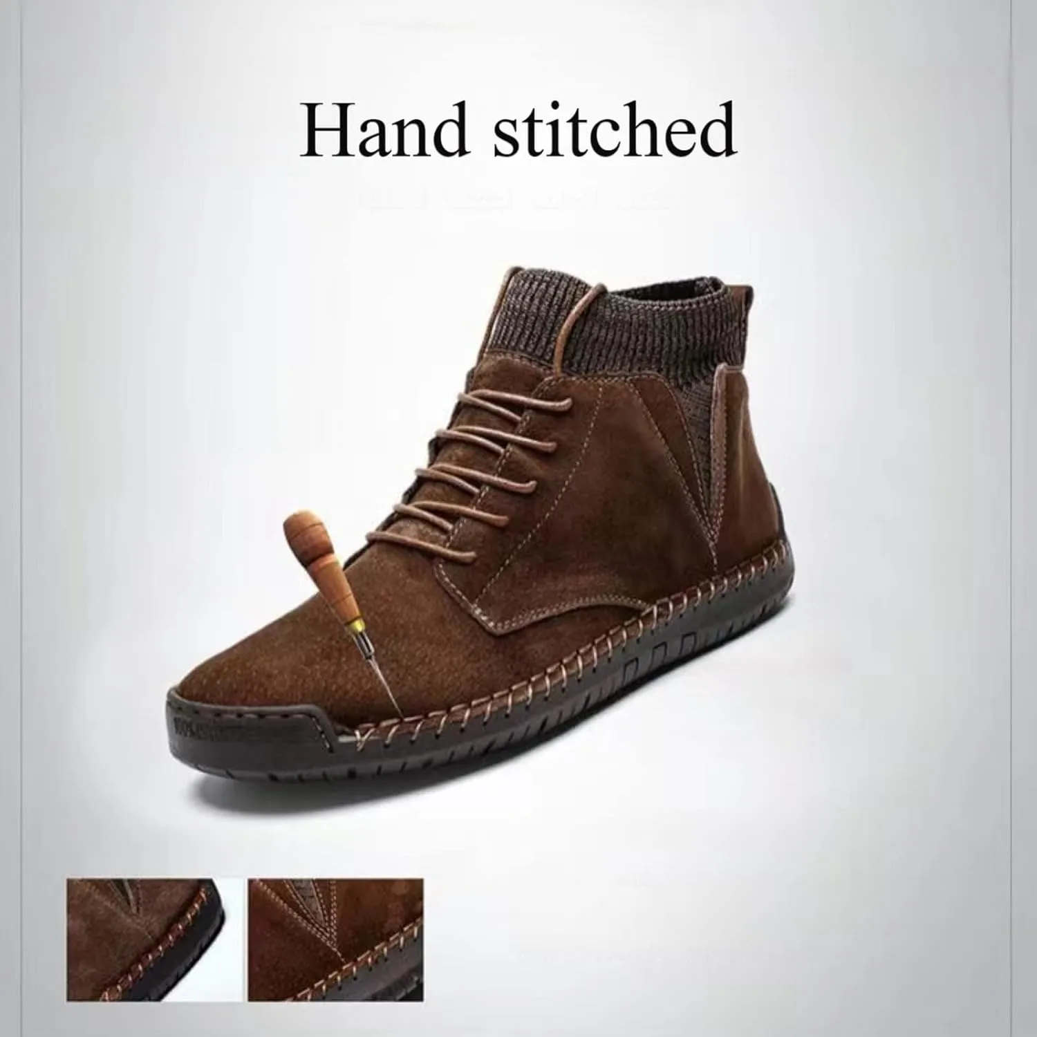Mens Fur Lining Winter Hand Stitched Lace-Up Loafers Chukka Walking Casual Leather Ankle Outdoor Shoes