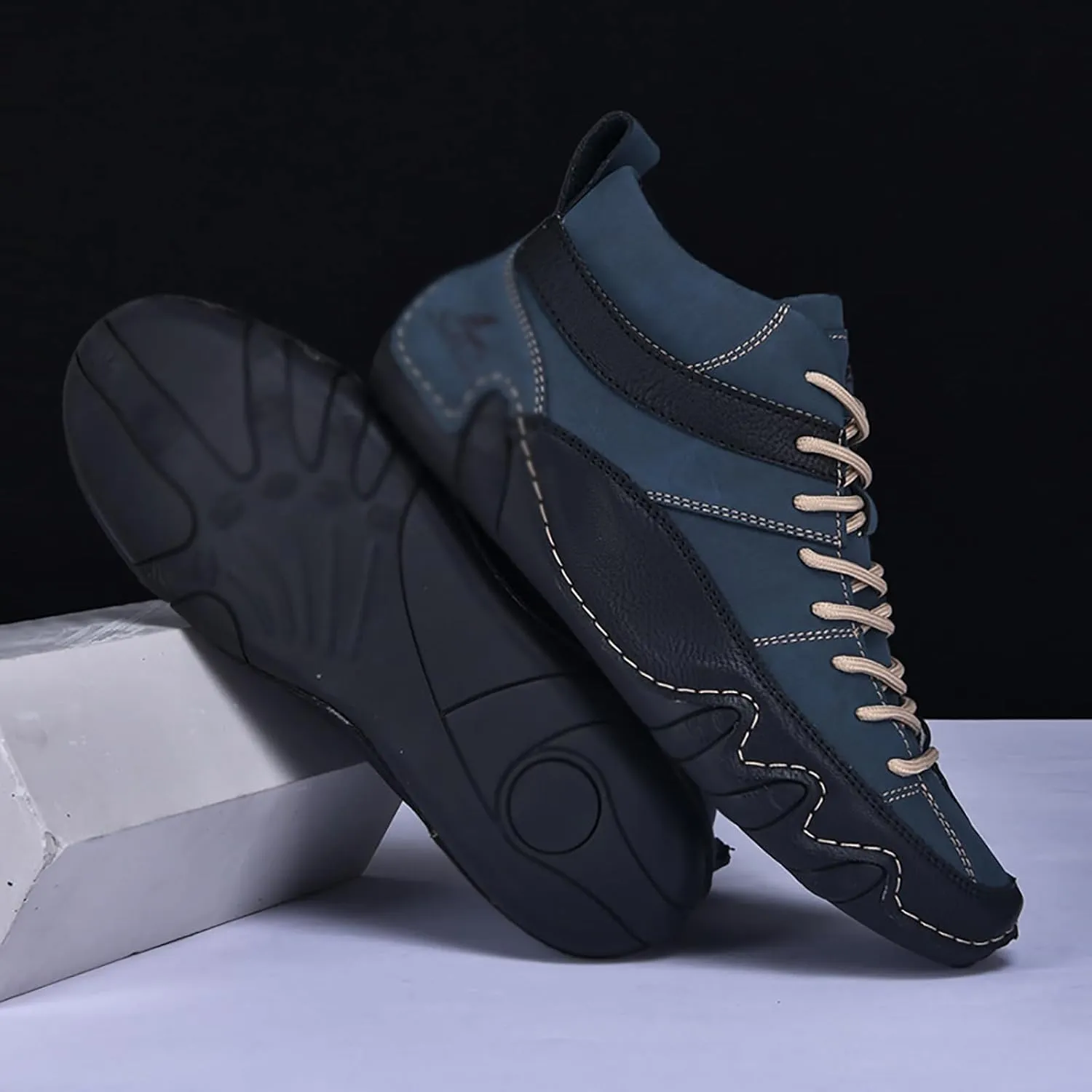 Men's Handmade Lace Up High Top Chukka Boots,Casual Slip-on Lightweight Dress Sneakers All Season Non-Slip Waterproof Driving Ankle Boots
