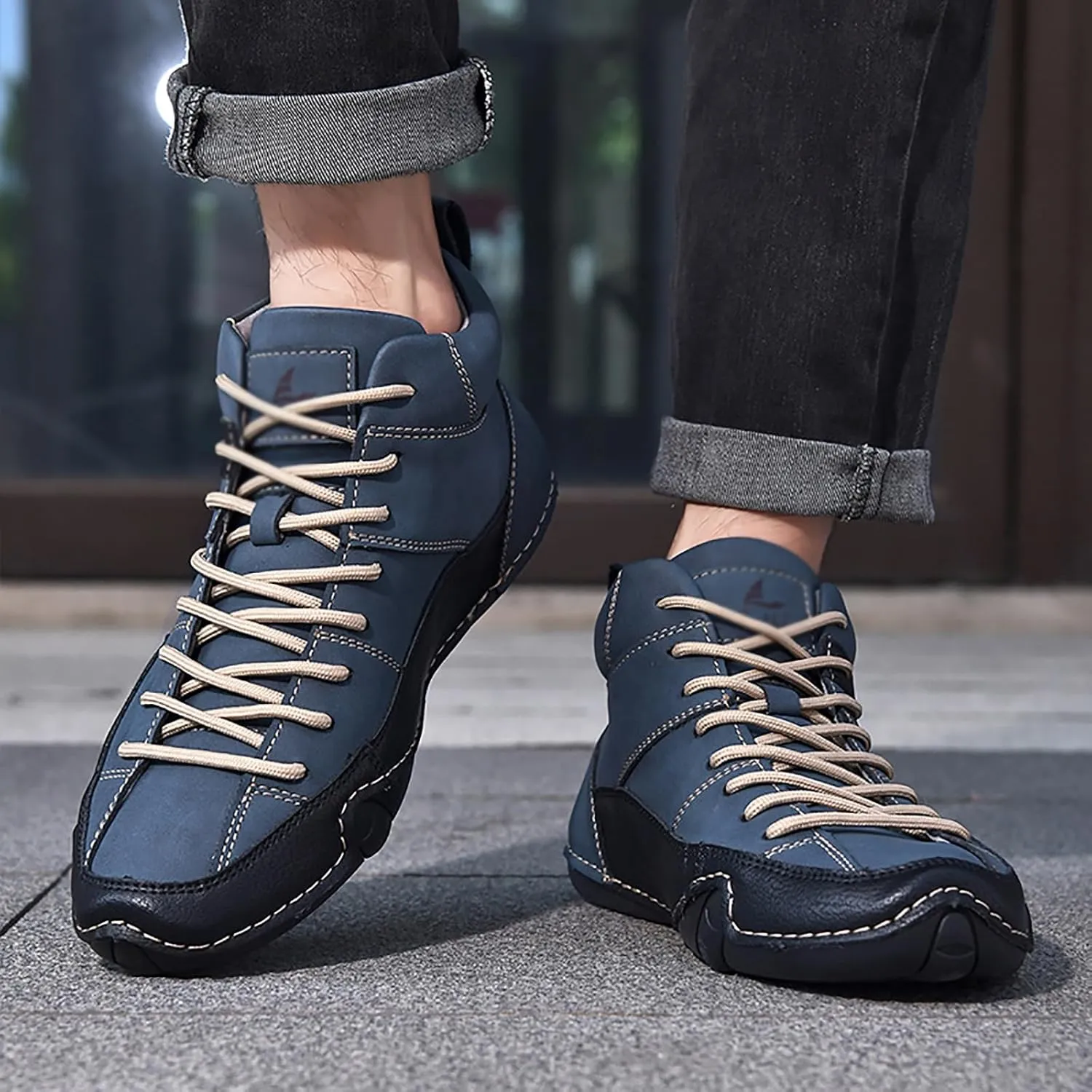 Men's Handmade Lace Up High Top Chukka Boots,Casual Slip-on Lightweight Dress Sneakers All Season Non-Slip Waterproof Driving Ankle Boots