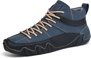 Men's Handmade Lace Up High Top Chukka Boots,Casual Slip-on Lightweight Dress Sneakers All Season Non-Slip Waterproof Driving Ankle Boots