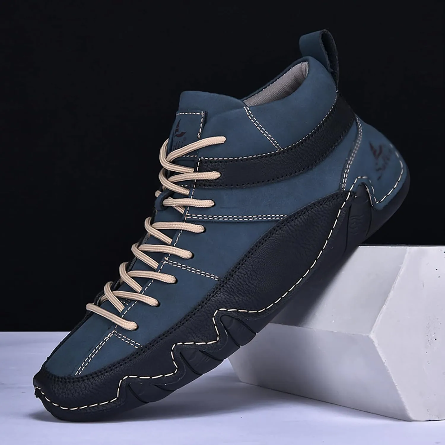 Men's Handmade Lace Up High Top Chukka Boots,Casual Slip-on Lightweight Dress Sneakers All Season Non-Slip Waterproof Driving Ankle Boots