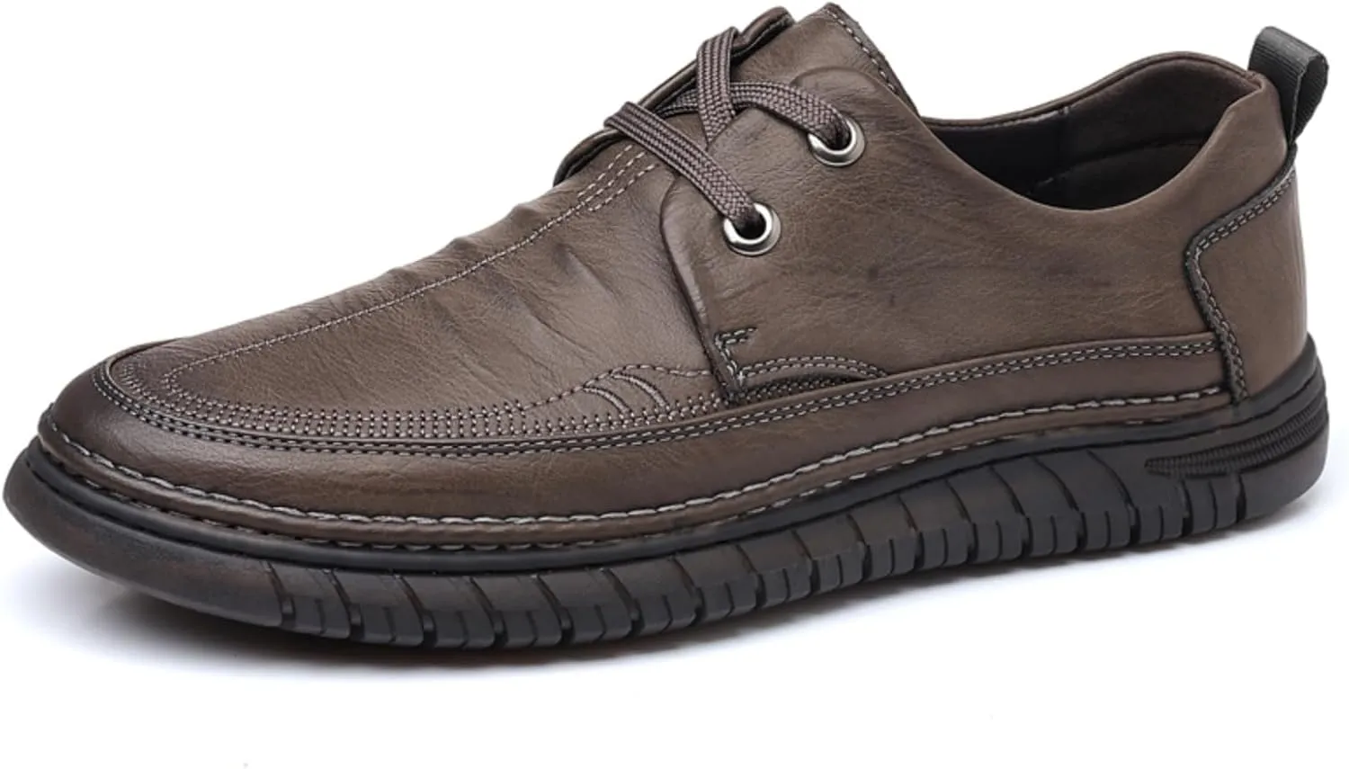 Mens Handmade Leather Lace Up Flats Oxford Shoes Casual Lightweight Low Top Non-Slip Round Toe Walking Driving Loafers Shoes