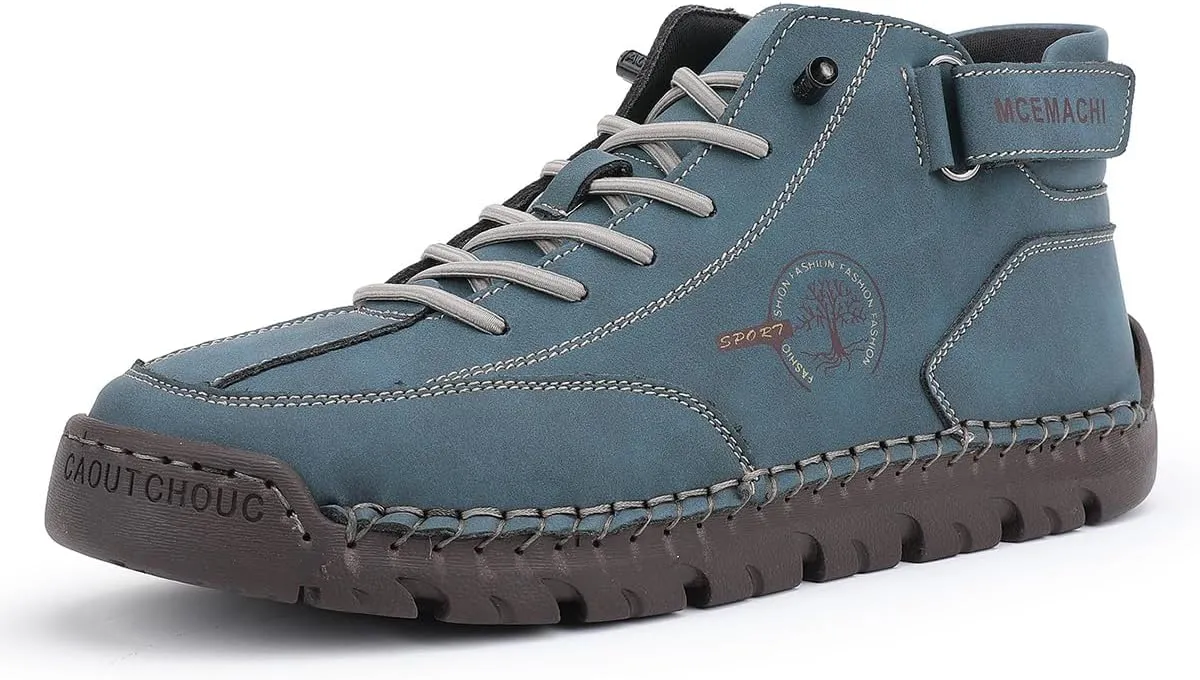 Men's Handmade Suede High Boots Shoes for Waterproof Hiking Camping Slip-On Driving Walking Deck Loafers High Top Chukka Boots Mens