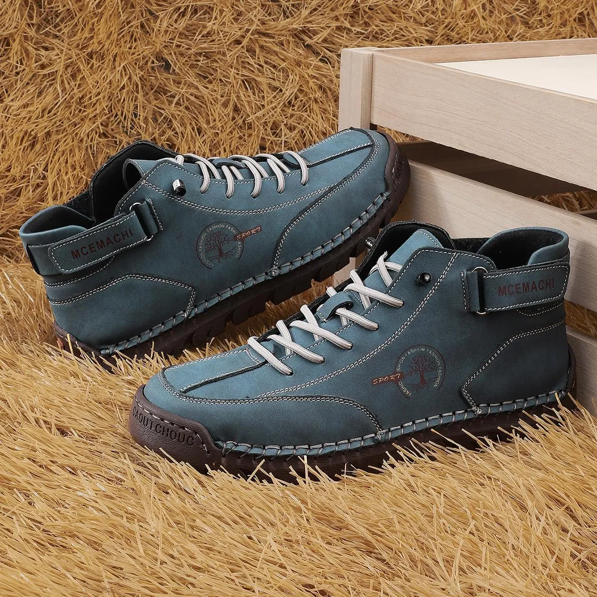 Men's Handmade Suede High Boots Shoes for Waterproof Hiking Camping Slip-On Driving Walking Deck Loafers High Top Chukka Boots Mens