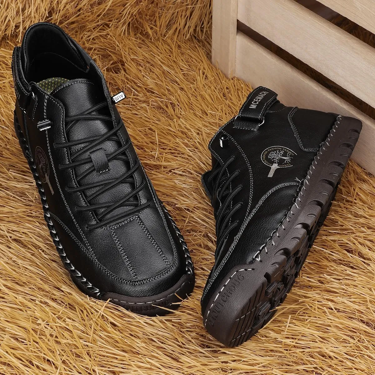 Men's Handmade Suede High Boots Shoes for Waterproof Hiking Camping Slip-On Driving Walking Deck Loafers High Top Chukka Boots Mens