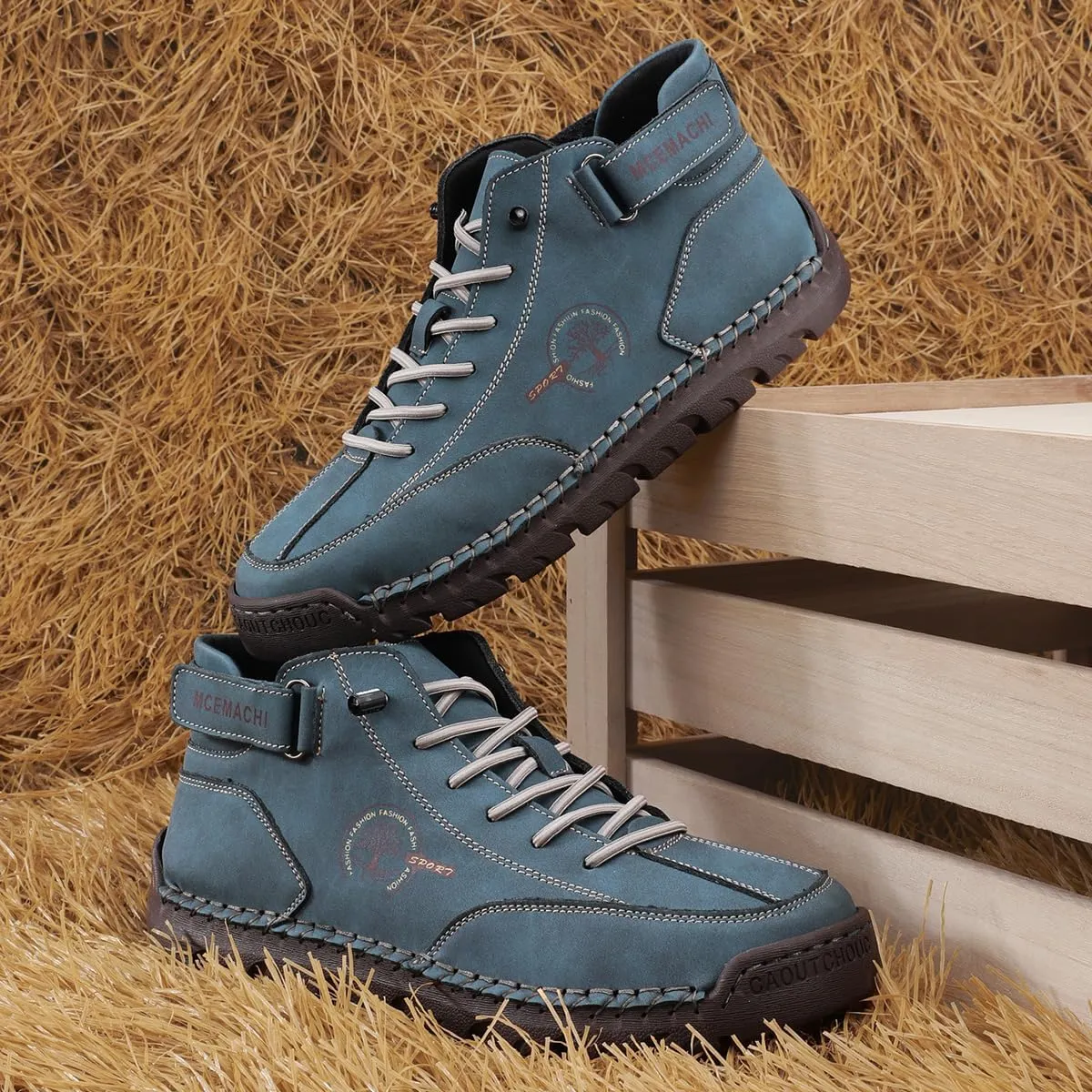Men's Handmade Suede High Boots Shoes for Waterproof Hiking Camping Slip-On Driving Walking Deck Loafers High Top Chukka Boots Mens