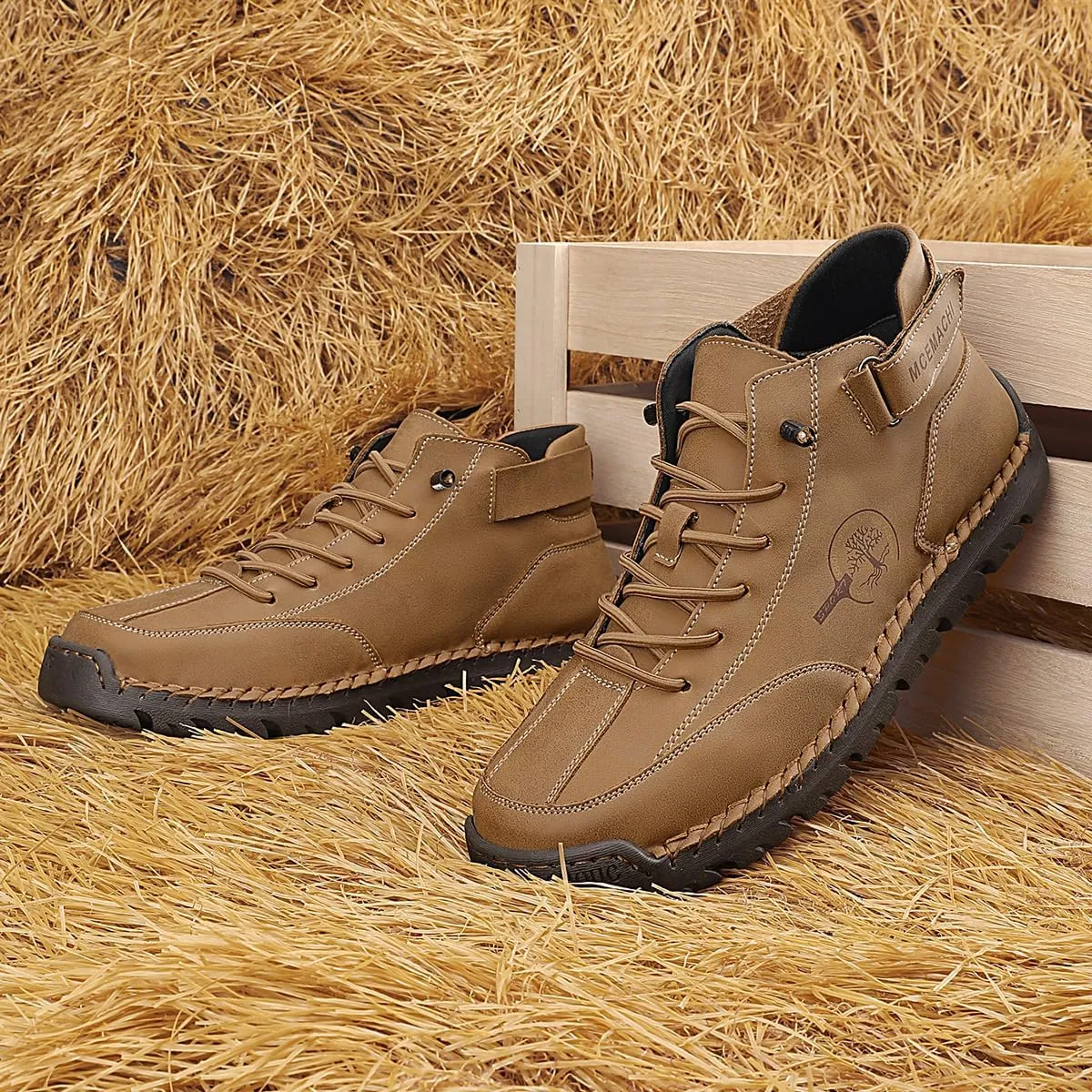 Men's Handmade Suede High Boots Shoes for Waterproof Hiking Camping Slip-On Driving Walking Deck Loafers High Top Chukka Boots Mens
