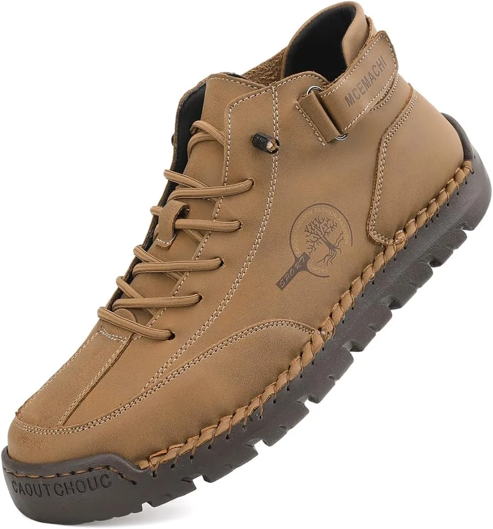 Men's Handmade Suede High Boots Shoes for Waterproof Hiking Camping Slip-On Driving Walking Deck Loafers High Top Chukka Boots Mens