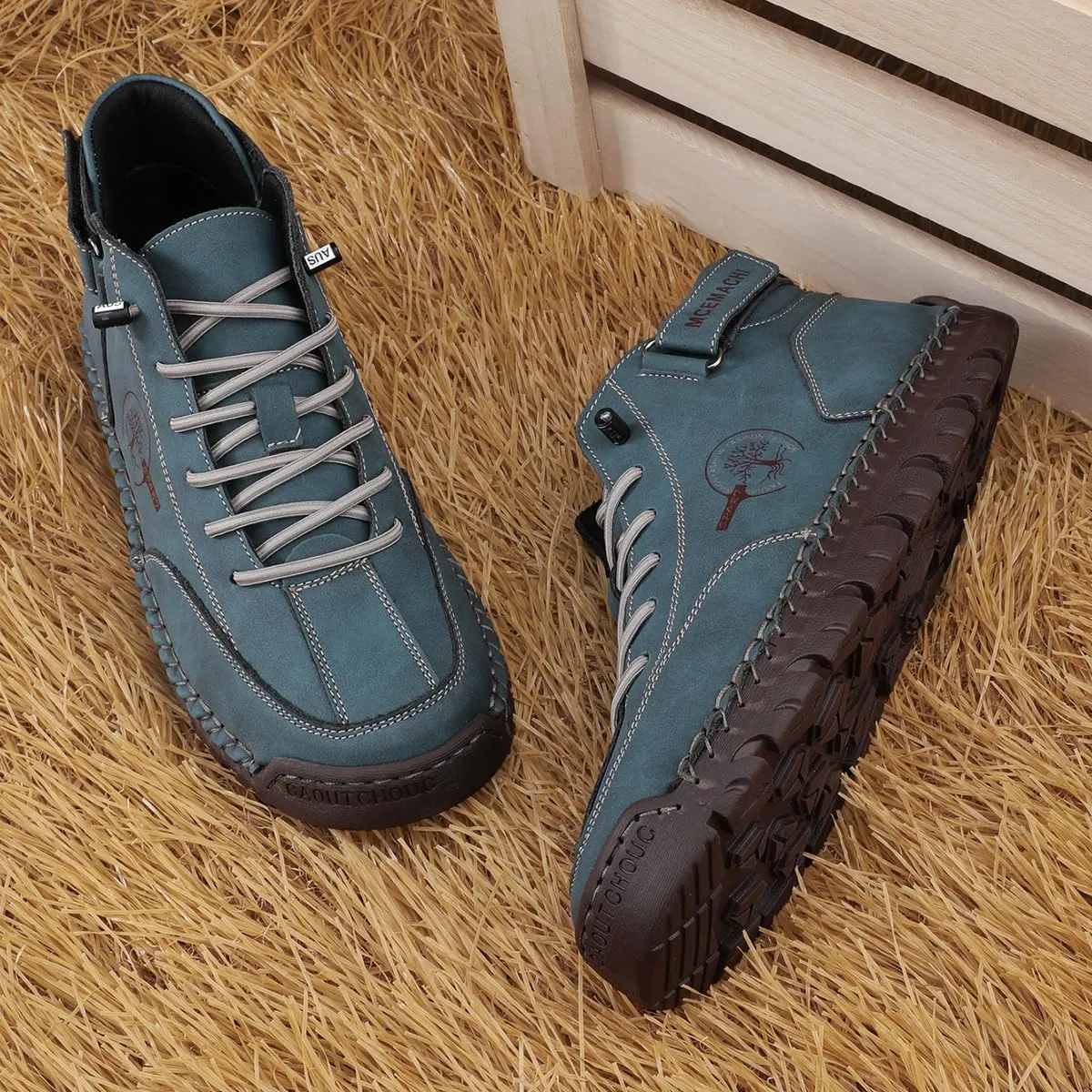 Men's Handmade Suede High Boots Shoes for Waterproof Hiking Camping Slip-On Driving Walking Deck Loafers High Top Chukka Boots Mens