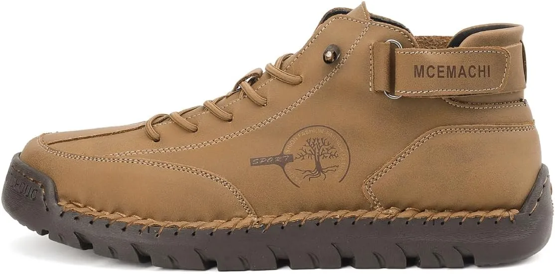 Men's Handmade Suede High Boots Shoes for Waterproof Hiking Camping Slip-On Driving Walking Deck Loafers High Top Chukka Boots Mens