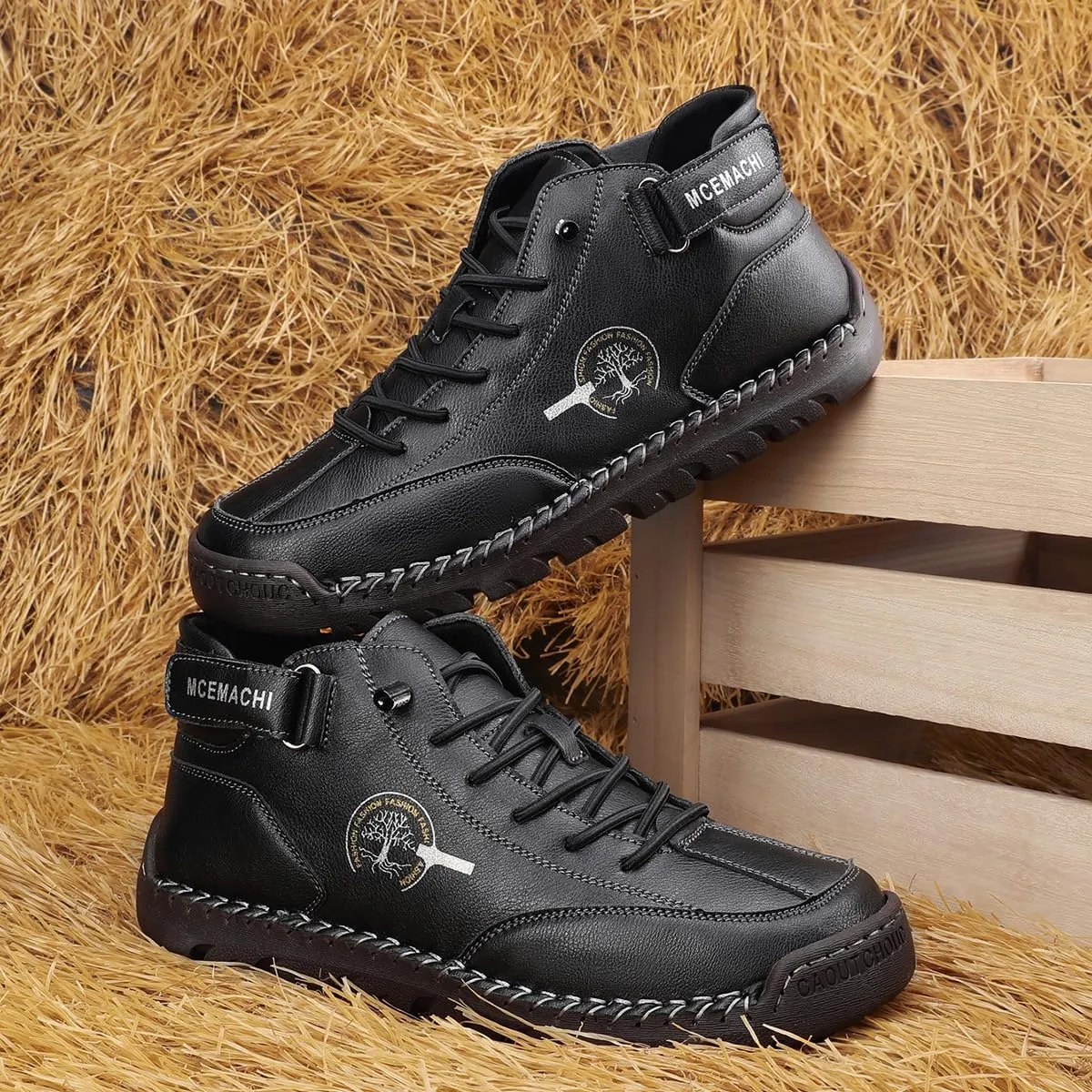Men's Handmade Suede High Boots Shoes for Waterproof Hiking Camping Slip-On Driving Walking Deck Loafers High Top Chukka Boots Mens