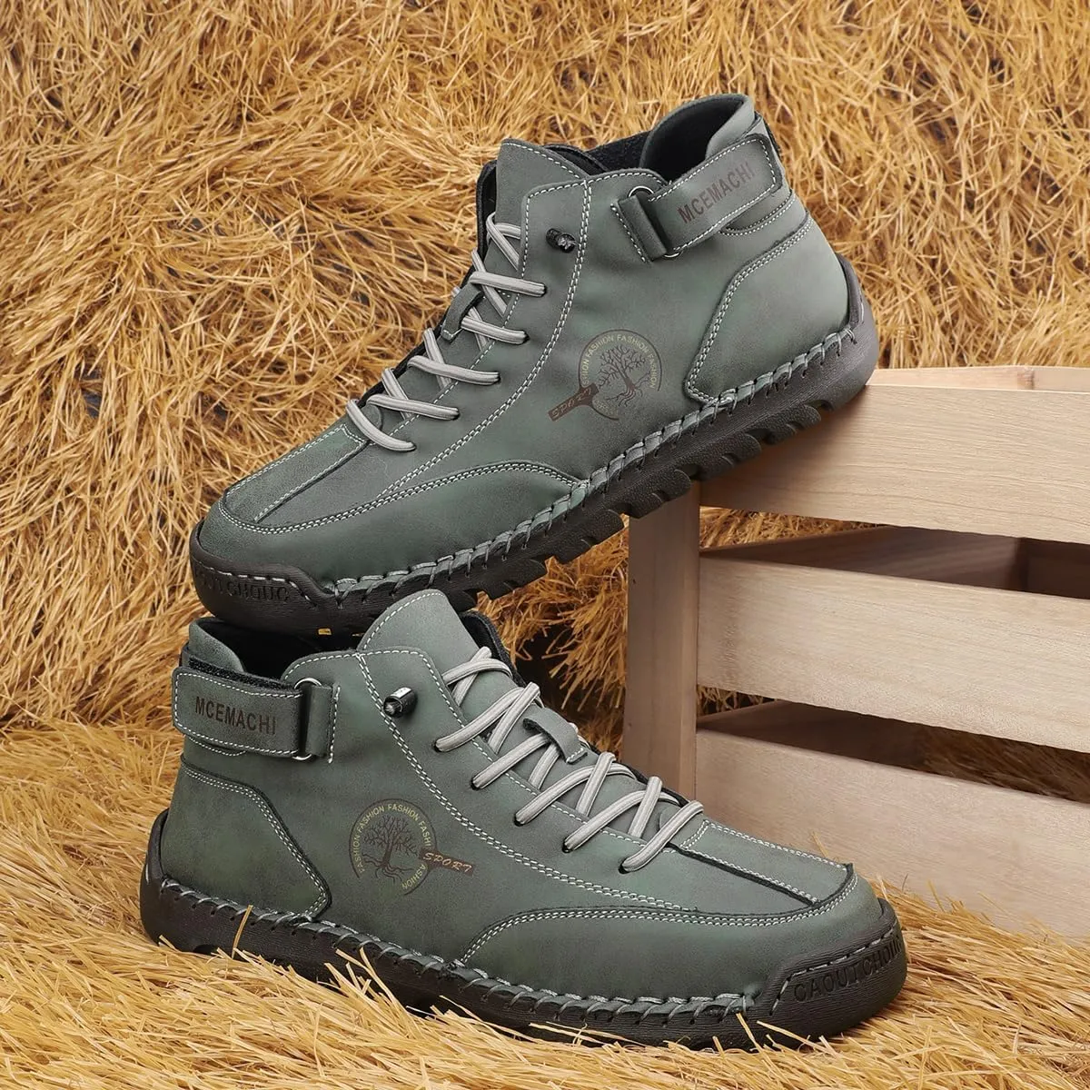 Men's Handmade Suede High Boots Shoes for Waterproof Hiking Camping Slip-On Driving Walking Deck Loafers High Top Chukka Boots Mens