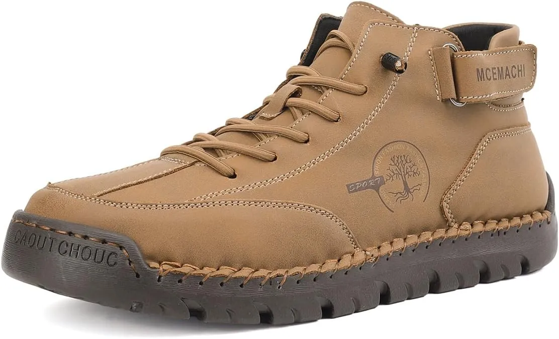 Men's Handmade Suede High Boots Shoes for Waterproof Hiking Camping Slip-On Driving Walking Deck Loafers High Top Chukka Boots Mens
