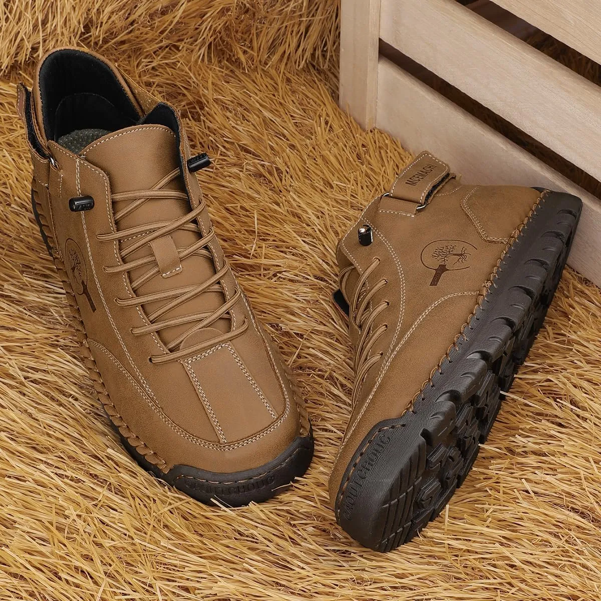 Men's Handmade Suede High Boots Shoes for Waterproof Hiking Camping Slip-On Driving Walking Deck Loafers High Top Chukka Boots Mens