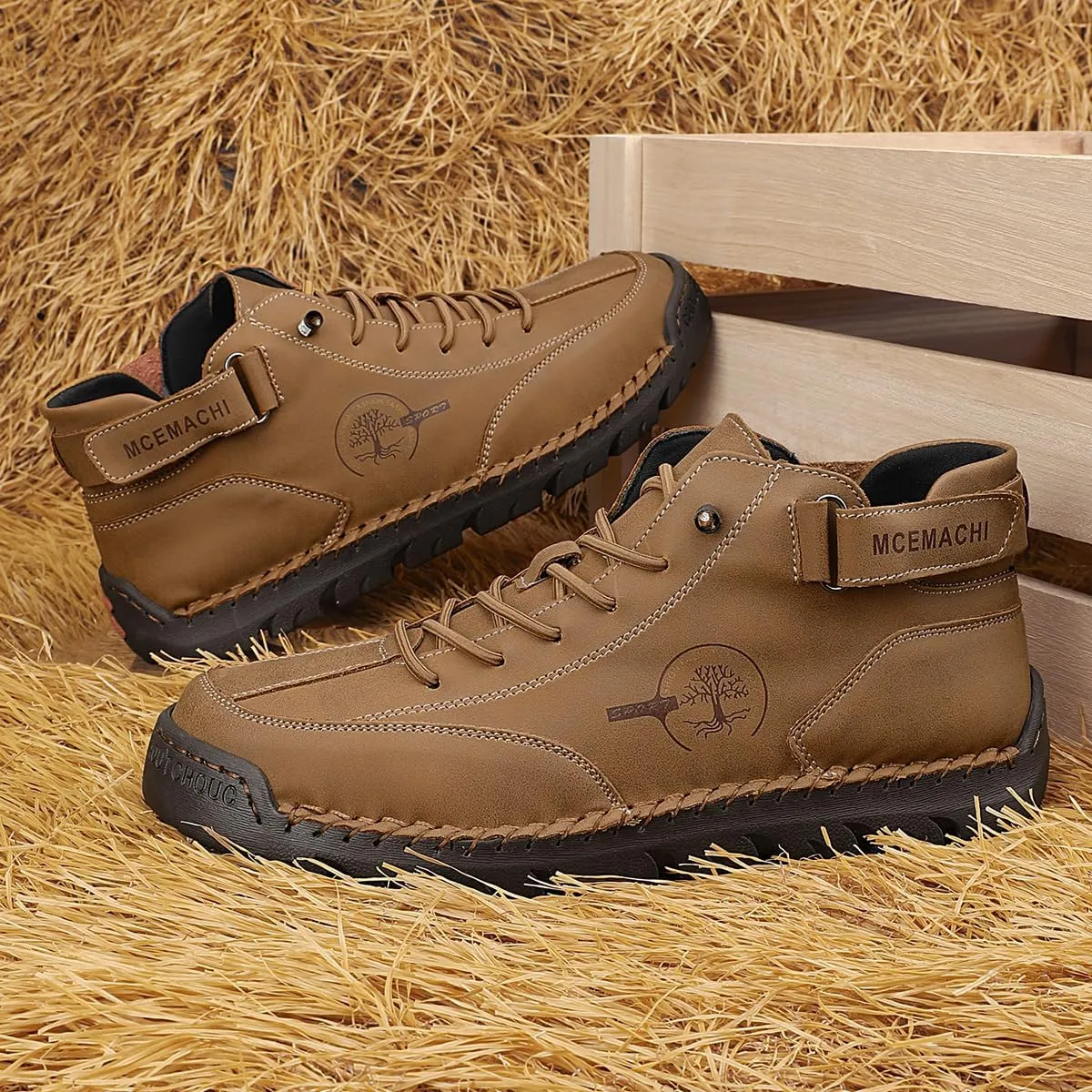 Men's Handmade Suede High Boots Shoes for Waterproof Hiking Camping Slip-On Driving Walking Deck Loafers High Top Chukka Boots Mens