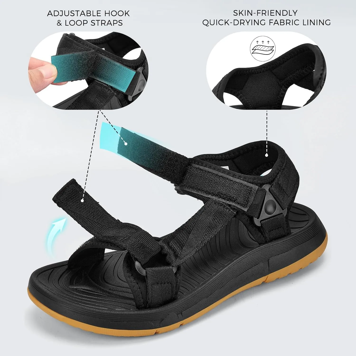 Mens Hiking Sandals with Arch Support - Cushion Sport Athletic Walking Sandles Outdoor Summer Comfortable Casual Waterproof Beach Water Sandal for Wide Feet