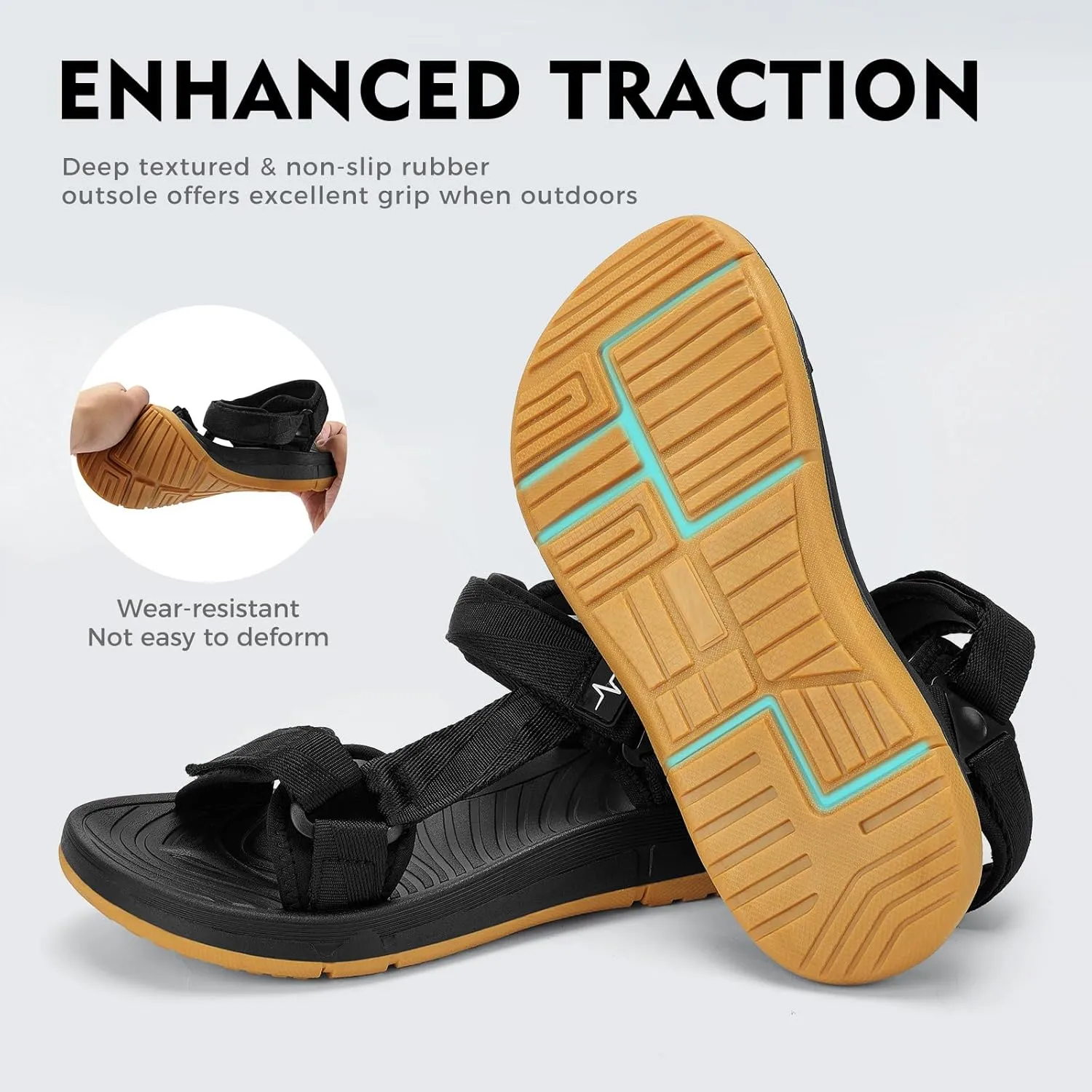 Mens Hiking Sandals with Arch Support - Cushion Sport Athletic Walking Sandles Outdoor Summer Comfortable Casual Waterproof Beach Water Sandal for Wide Feet