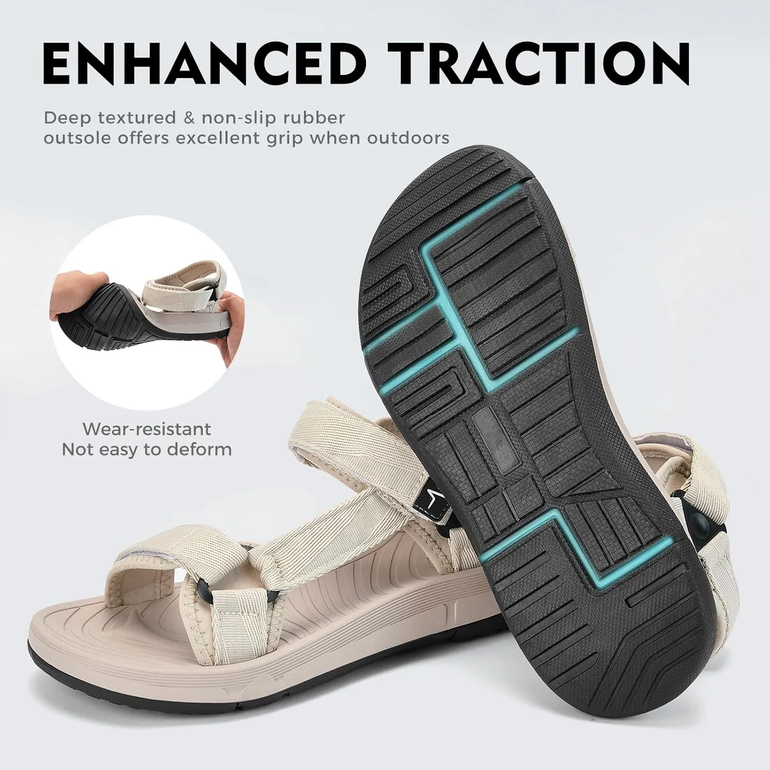 Mens Hiking Sandals with Arch Support - Cushion Sport Athletic Walking Sandles Outdoor Summer Comfortable Casual Waterproof Beach Water Sandal for Wide Feet