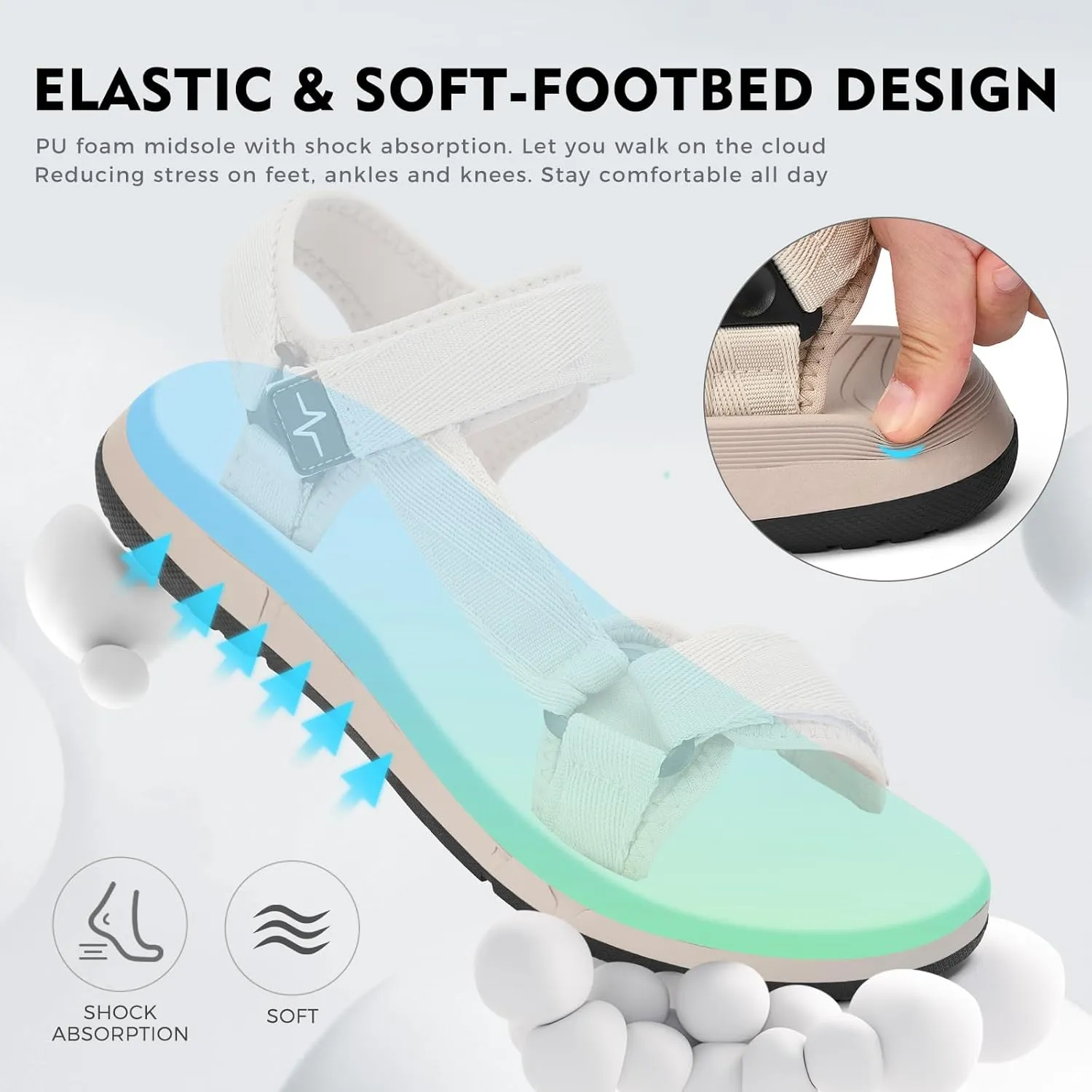 Mens Hiking Sandals with Arch Support - Cushion Sport Athletic Walking Sandles Outdoor Summer Comfortable Casual Waterproof Beach Water Sandal for Wide Feet