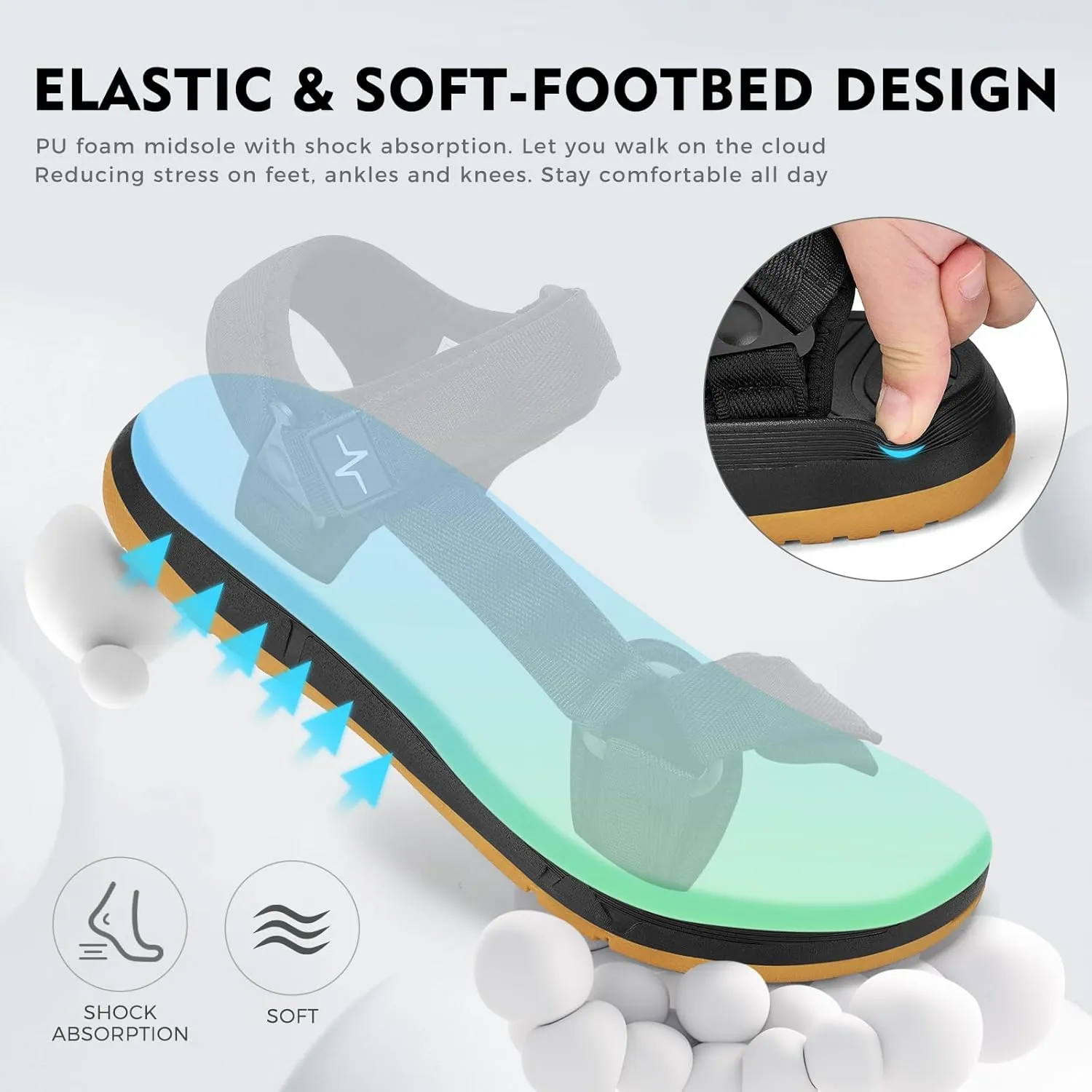 Mens Hiking Sandals with Arch Support - Cushion Sport Athletic Walking Sandles Outdoor Summer Comfortable Casual Waterproof Beach Water Sandal for Wide Feet