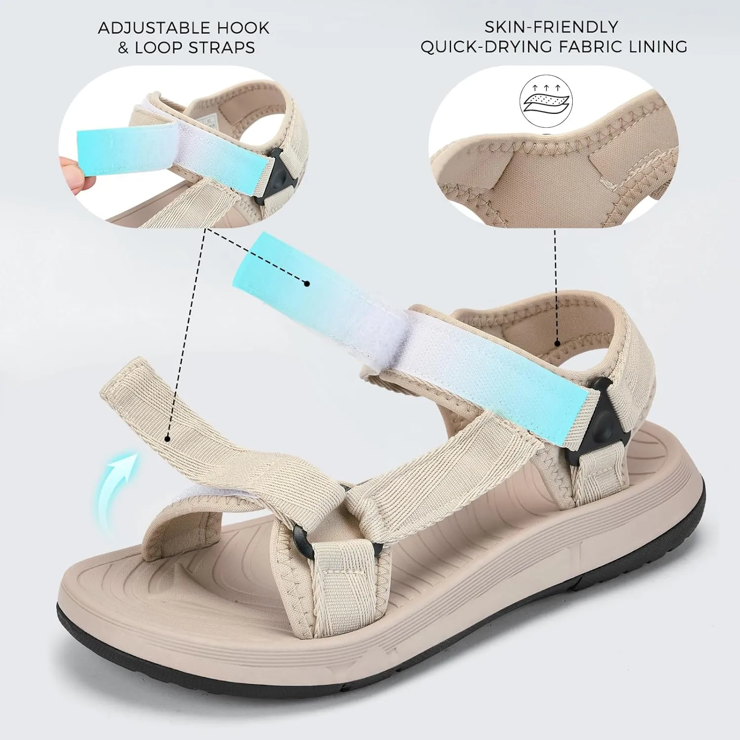 Mens Hiking Sandals with Arch Support - Cushion Sport Athletic Walking Sandles Outdoor Summer Comfortable Casual Waterproof Beach Water Sandal for Wide Feet