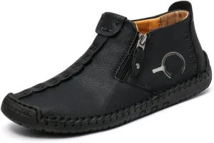 Mens Leather Ankle Chukka Boots Casual Shoes Loafers Flat Shoes Vintage Hand Stitching Comfort Soft Breathable Lace-up Lightweight Fashionable Flats Oxford Shoes