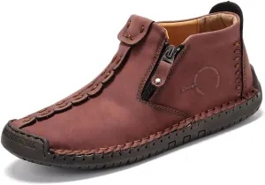 Mens Leather Ankle Chukka Boots Casual Shoes Loafers Flat Shoes Vintage Hand Stitching Comfort Soft Breathable Lace-up Lightweight Fashionable Flats Oxford Shoes