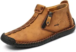 Mens Leather Ankle Chukka Boots Casual Shoes Loafers Flat Shoes Vintage Hand Stitching Comfort Soft Breathable Lace-up Lightweight Fashionable Flats Oxford Shoes