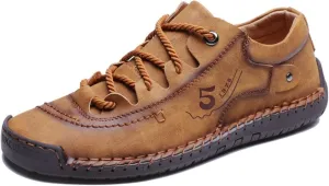 Mens Leather Ankle Chukka Boots Hand Stitching Comfort Soft Casual Shoes Loafers Flat Shoes Vintage Breathable Lace-up Lightweight Fashionable Flats Oxford Shoes