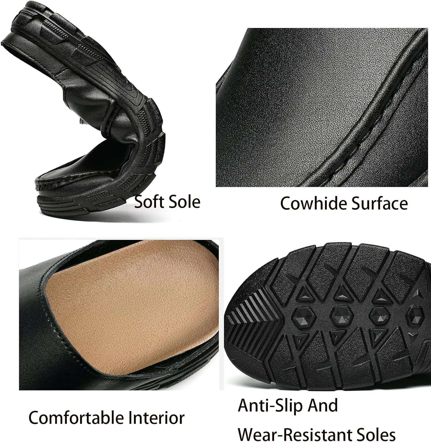 Men'S Leather Closed-Toe Thick-Soled Mules, Non-Slip, Comfortable Slip-On Casual Slippers