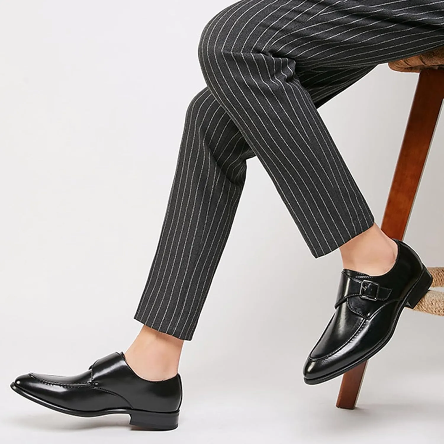 Men's Leather Monk Strap Dress Loafers Fashion Classic Cap Toe Low Top Slip On Oxford Shoes Casual Business Office Wedding Formal Shoes