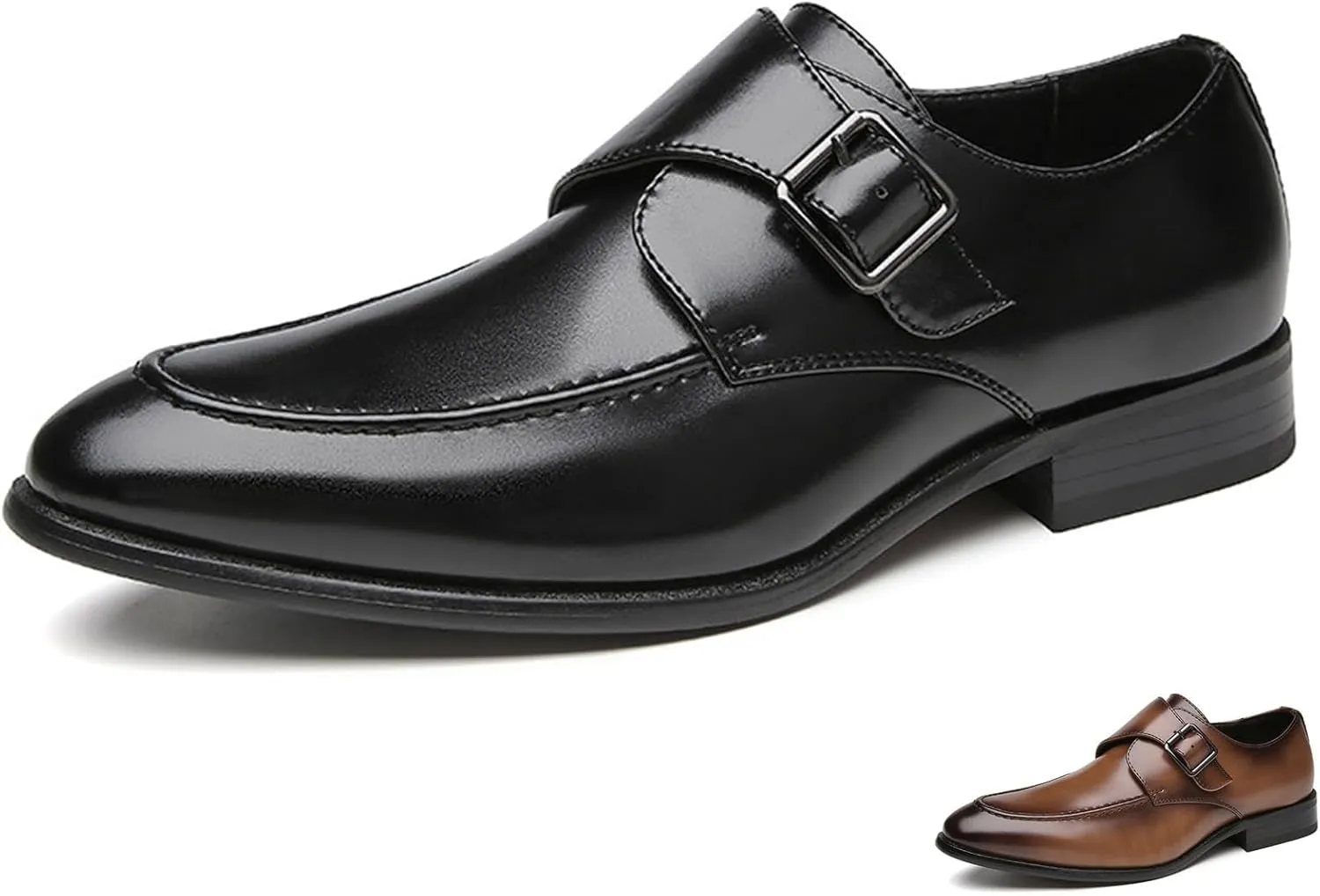 Men's Leather Monk Strap Dress Loafers Fashion Classic Cap Toe Low Top Slip On Oxford Shoes Casual Business Office Wedding Formal Shoes